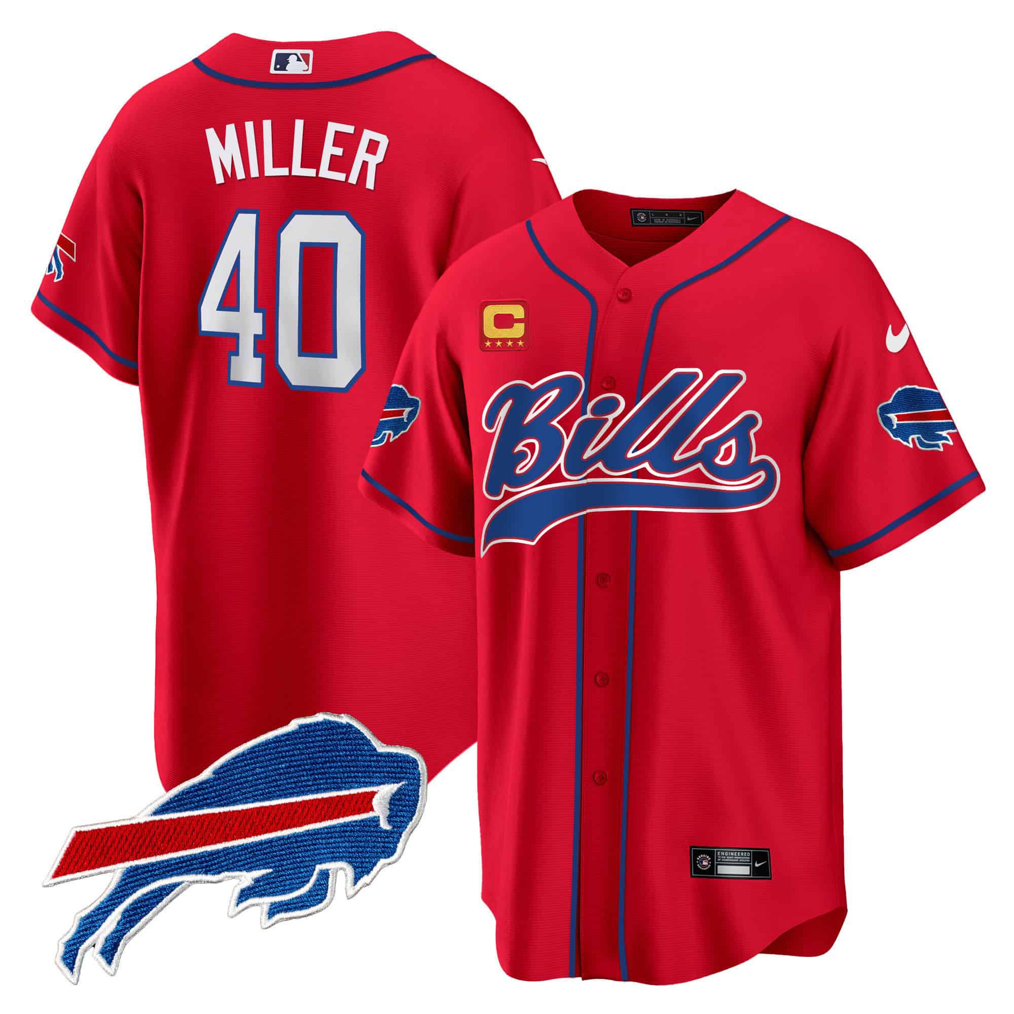 Men Buffalo Bills 40 Miller Red 2024 Nike Baseball Game NFL Jersey